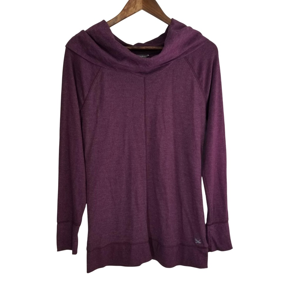 Eddie Bauer Womens Purple Cowl Neck Thermal Long Sleeve Top Large Heathered